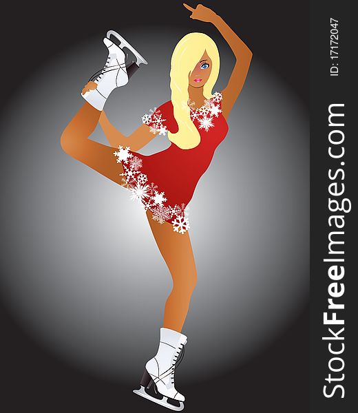 Vector beauty in a red dress and skating on a black background. Vector beauty in a red dress and skating on a black background.