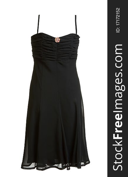 Black Evening Satin Gown With Brooch