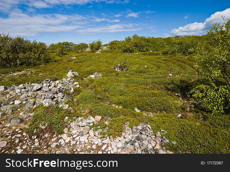 Prehistoric maze on Greater Zayatsky island of Solovki islands, White Sea, Northern Russia.