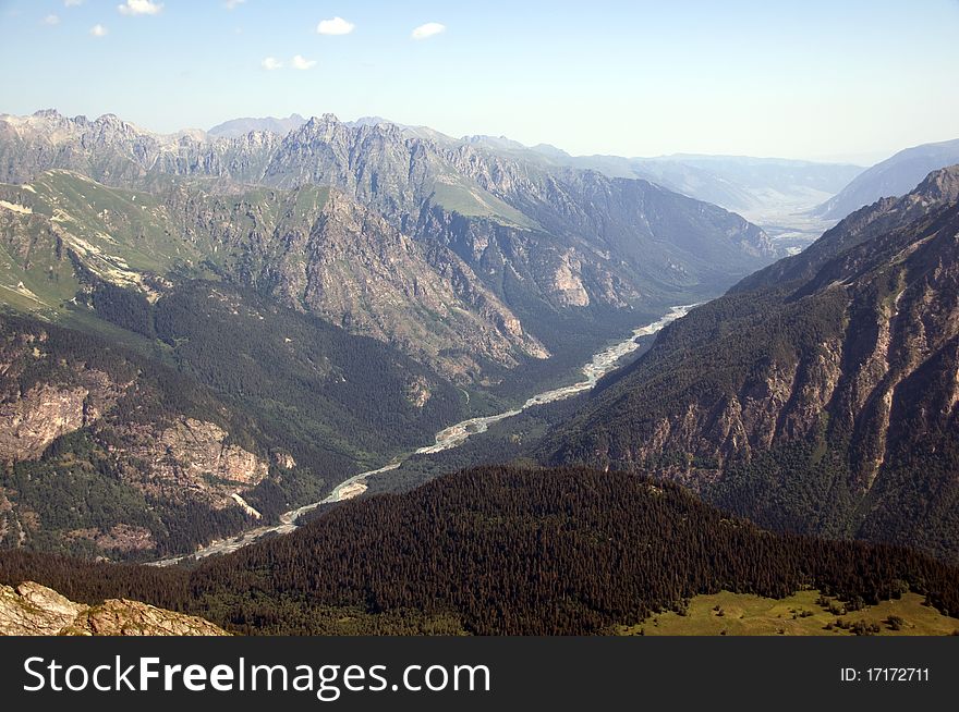 Kind on mountain gorge from mountain top. Kind on mountain gorge from mountain top