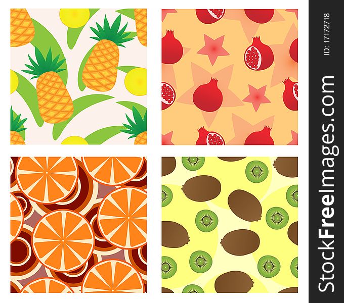 Set of four seamless from exotic fruits. Set of four seamless from exotic fruits