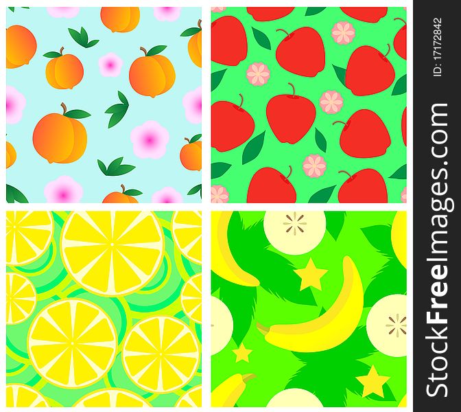 Set of four fruit seamless for your design