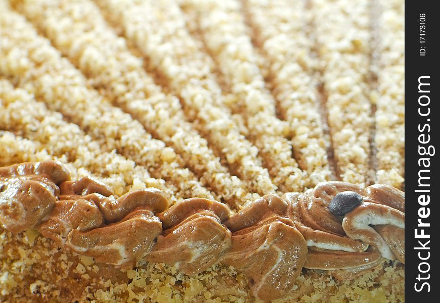 Closeup of tasty chocolate cream cake. Closeup of tasty chocolate cream cake