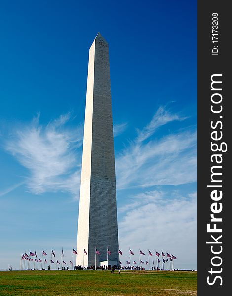 The Washington memorial in blue sky. Washington, D.C., USA