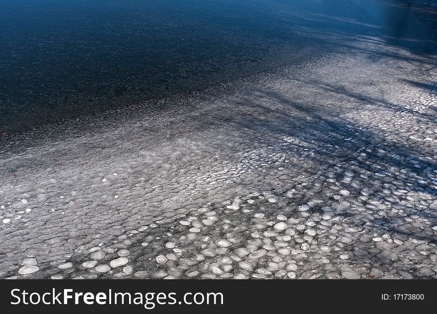 Frozen bank of Croton River. Frozen bank of Croton River