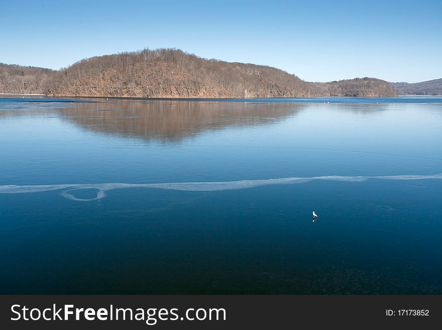 Frozen Croton river about Croton dam. Frozen Croton river about Croton dam