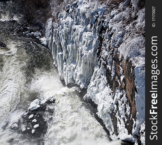 Mountain river in winter. Croton river. Mountain river in winter. Croton river.