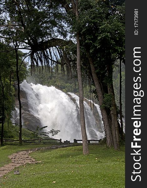 A picture of a huge waterfall took in a national park in thailand. A picture of a huge waterfall took in a national park in thailand