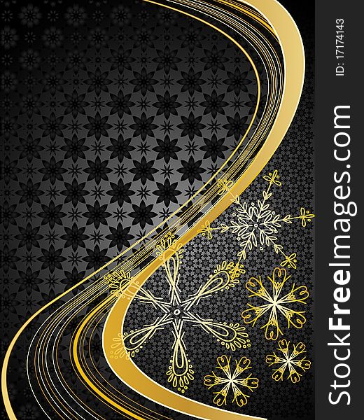 Christmas golden snowflakes on a black background