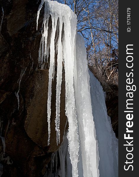 Frozen stream in winter. icicle