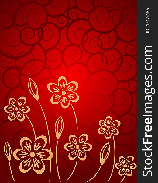 Golden and red floral background. Golden and red floral background