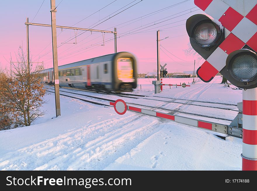 Train in the snow coming from eastern europ to the west. Train in the snow coming from eastern europ to the west