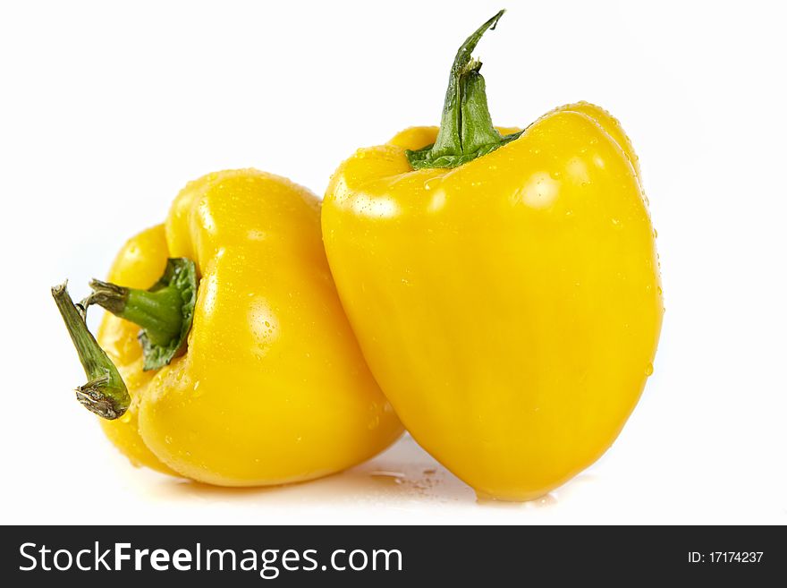 Yellow sweet paper paprika on white background