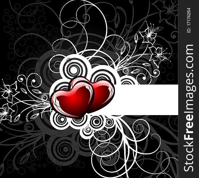 Background with hearts on black and white