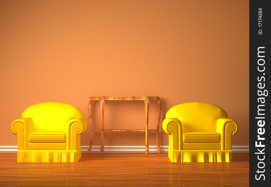 Two chairs with wooden console