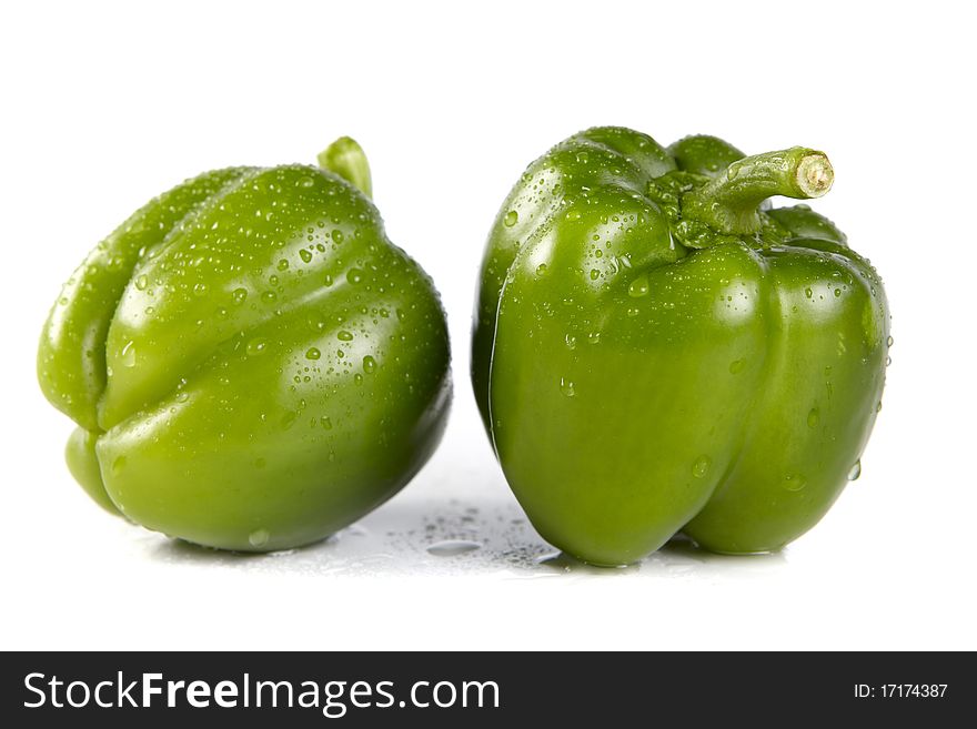 Green sweet paper paprika on white background