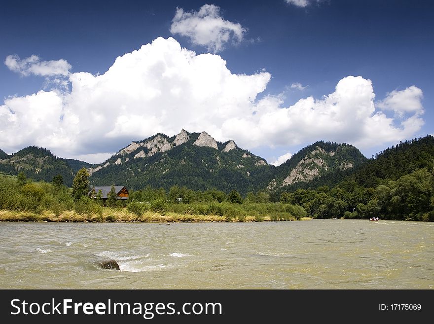 Beautiful view of mountains on the banks of the river