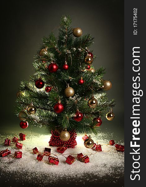 Beautiful christmas tree on dark dackground