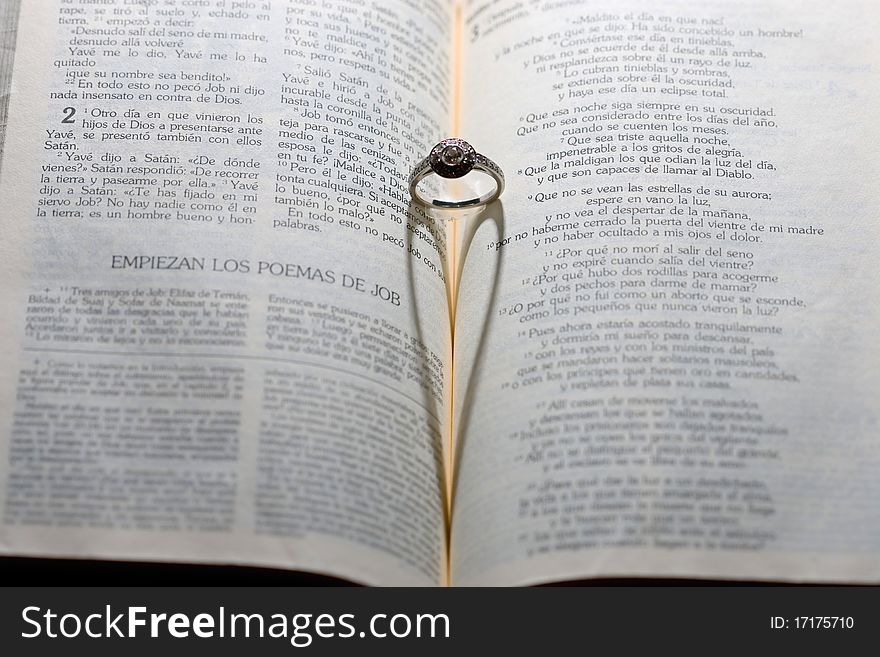 Heart Reflection of a Wedding Ring over a bible