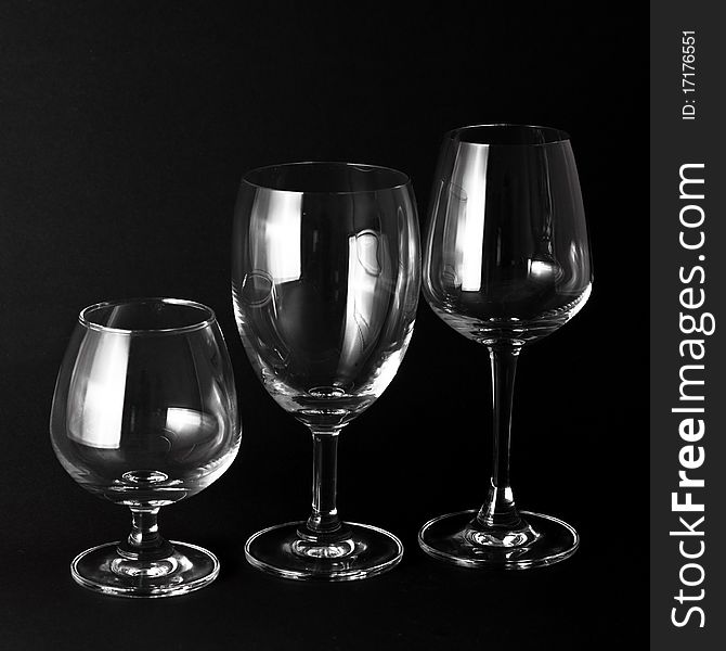 Three glass isolated on a black background