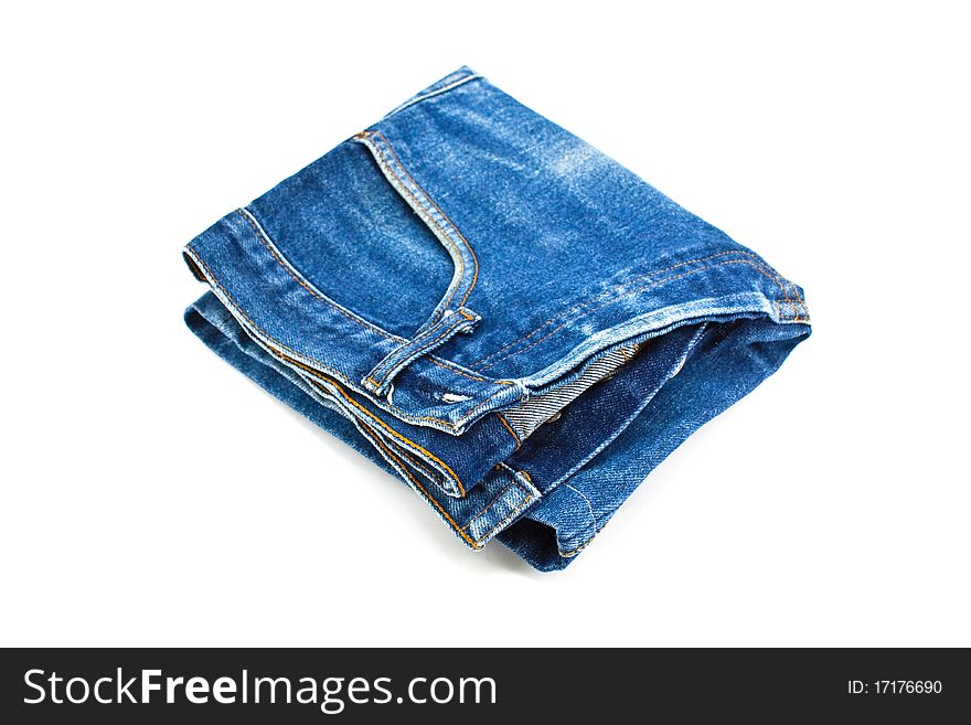 Modern blue jeans, isolated on white background