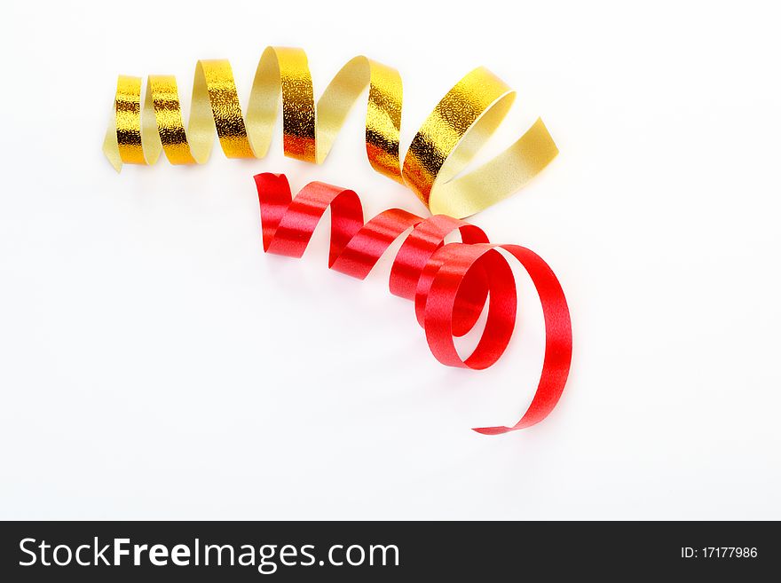 Red and gold satin ribbon isolated