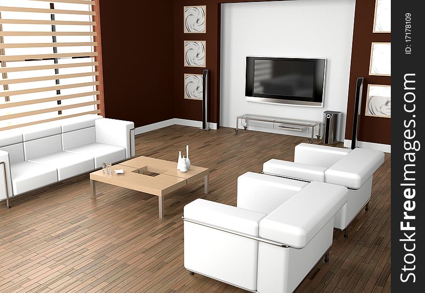 Modern interior of a living room  3D. Modern interior of a living room  3D