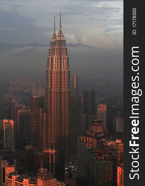 View on Petronas Twin Towers from Kuala-Lumpur Tower, Malaysia. View on Petronas Twin Towers from Kuala-Lumpur Tower, Malaysia