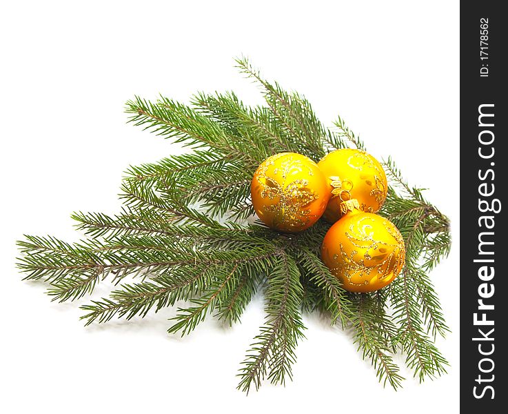 Christmas decoration yellow balls on white background