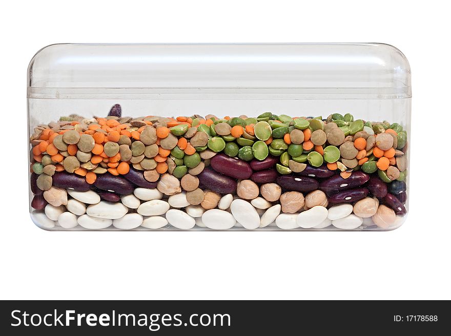 Box with dried beans on a white background. Box with dried beans on a white background.