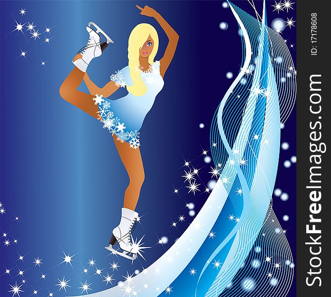 Vector beauty of skating on a blue background with stars. Vector beauty of skating on a blue background with stars.