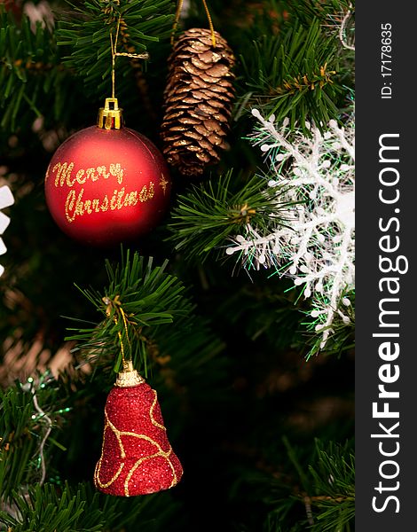 Christmas tree ornaments and detail decoration