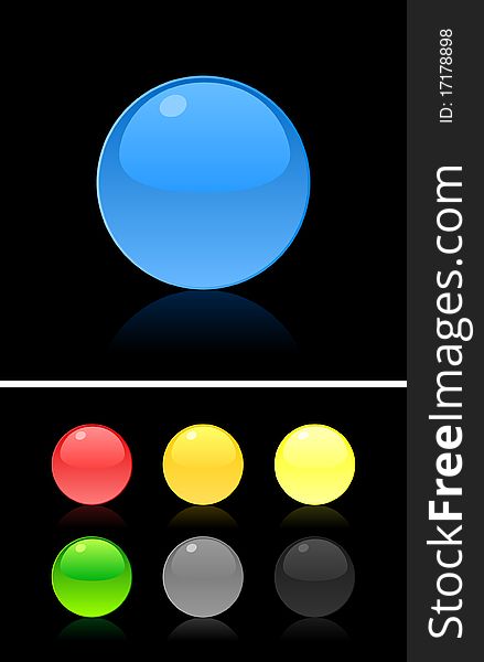 Set of buttons on a black background. A  illustration. Set of buttons on a black background. A  illustration