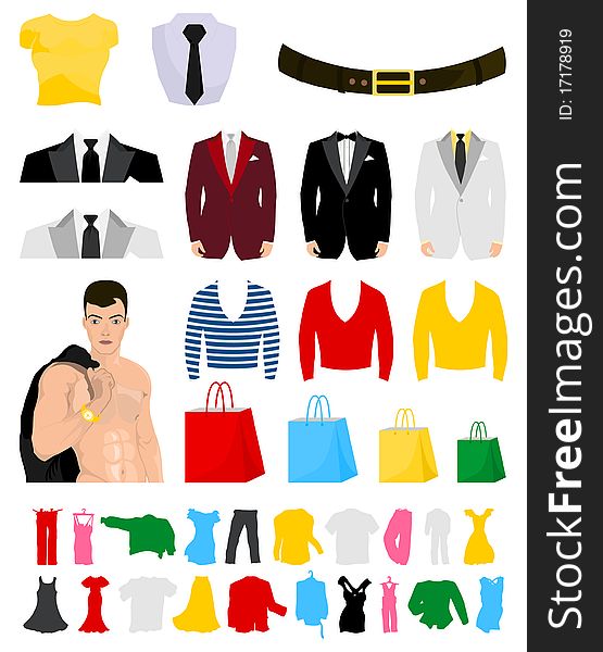 Collection of fashionable clothes for design. A  illustration
