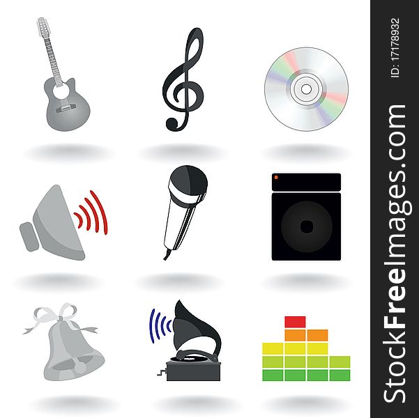 Set of icons on a musical theme. A  illustration. Set of icons on a musical theme. A  illustration