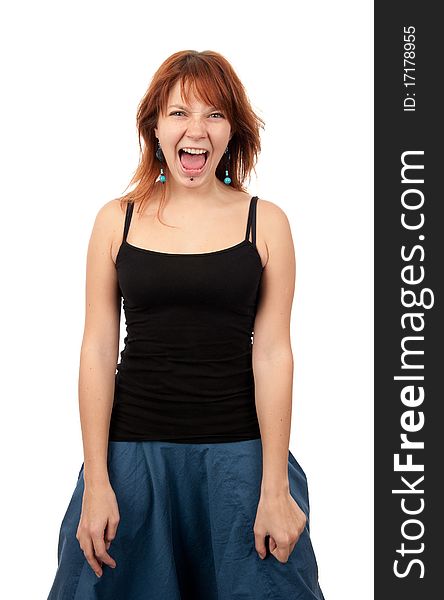 Portrait of young woman screaming. Portrait of young woman screaming