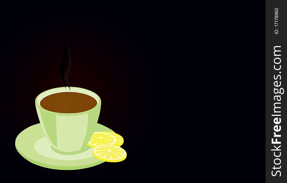 Tea cup in a green mug on a black background. A vector illustration