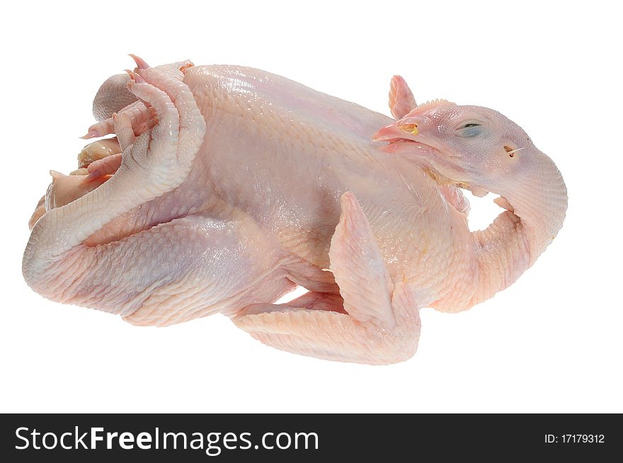 Whole Raw Chicken Ready For Cooking On A White Background. Whole Raw Chicken Ready For Cooking On A White Background