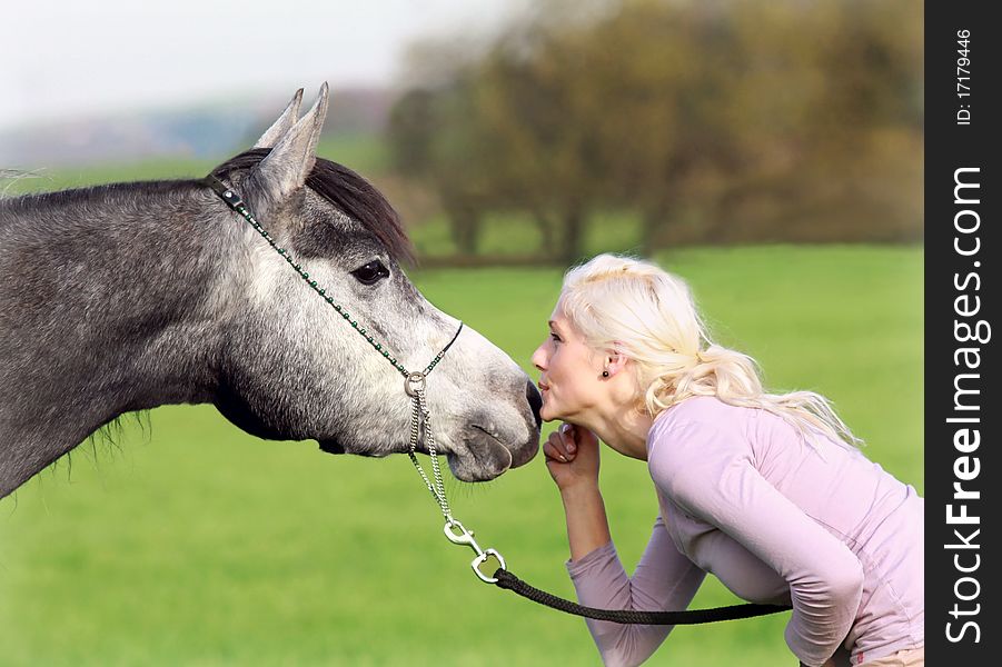 German Beauty and her asil Arabian Horse. German Beauty and her asil Arabian Horse