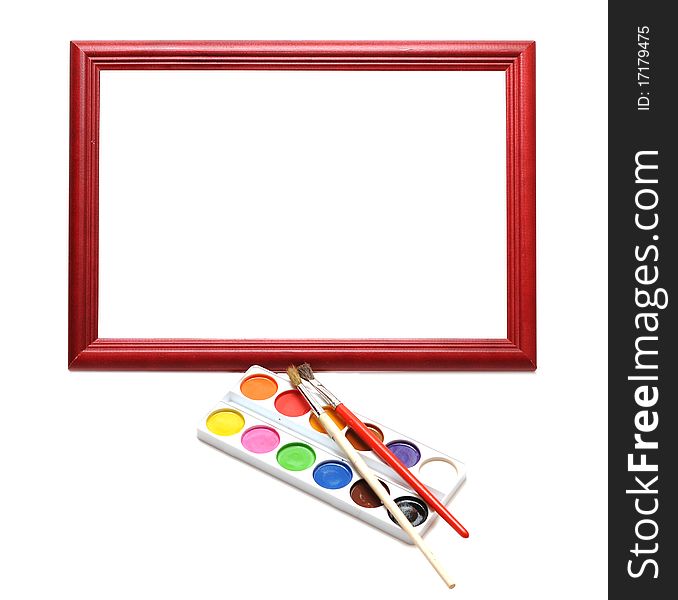 Paintbrush, wood frame and paint with space for your own text