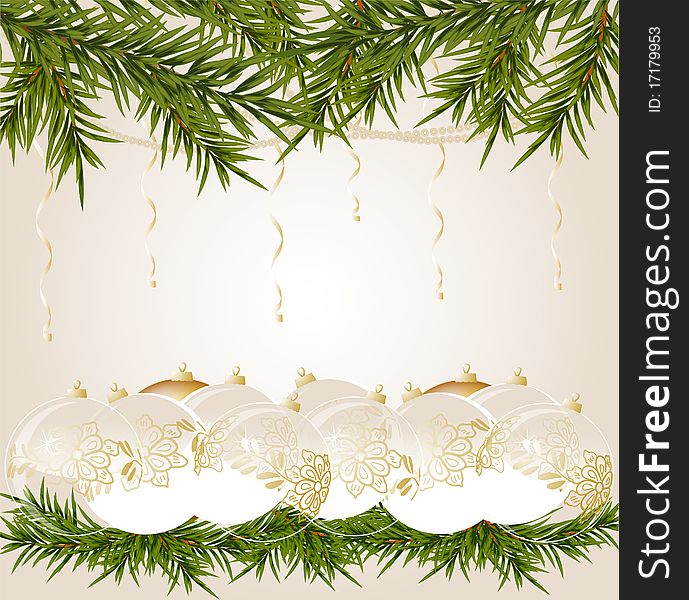 Gold end white transparent Christmas ball on christmas background, vector illustration. Gold end white transparent Christmas ball on christmas background, vector illustration