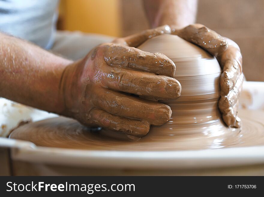 Male Hands Working With Clay