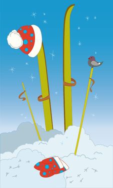 Skis With Hat And Mittens Royalty Free Stock Image Skis With Hat And Mittens Royalty Free Stock Image