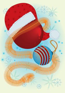 Christmas Balls And Santa Claus Hat Royalty Free Stock Photo
