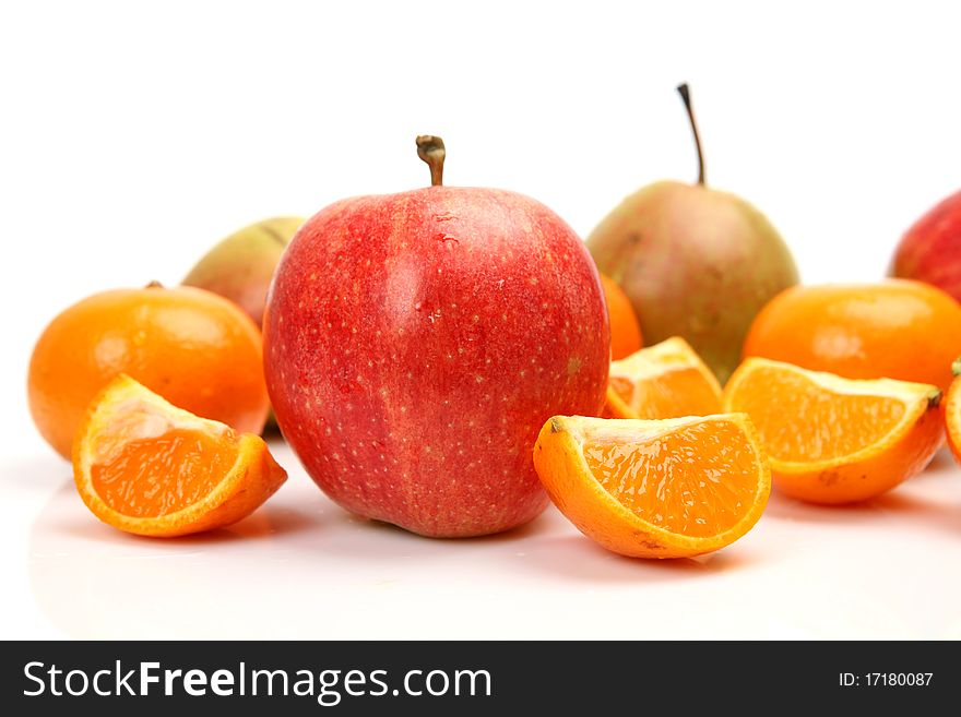 Ripe fruit on a white background