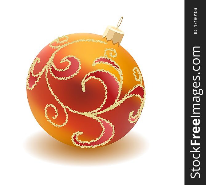 Red christmas ball on white, vector illustration