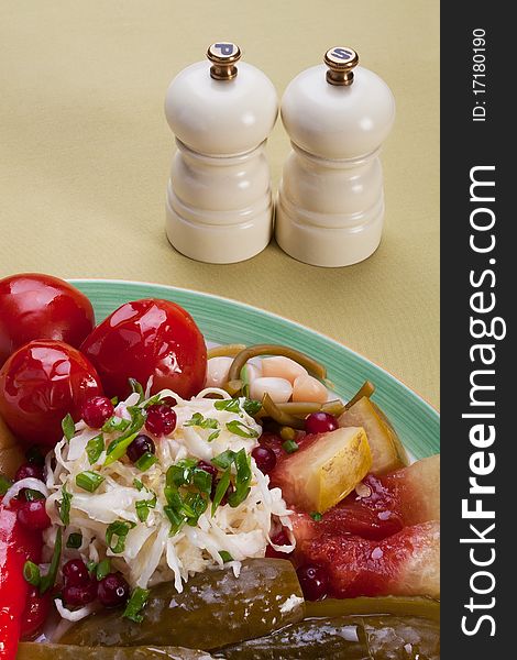 Mixed pickled vegetables on a plate