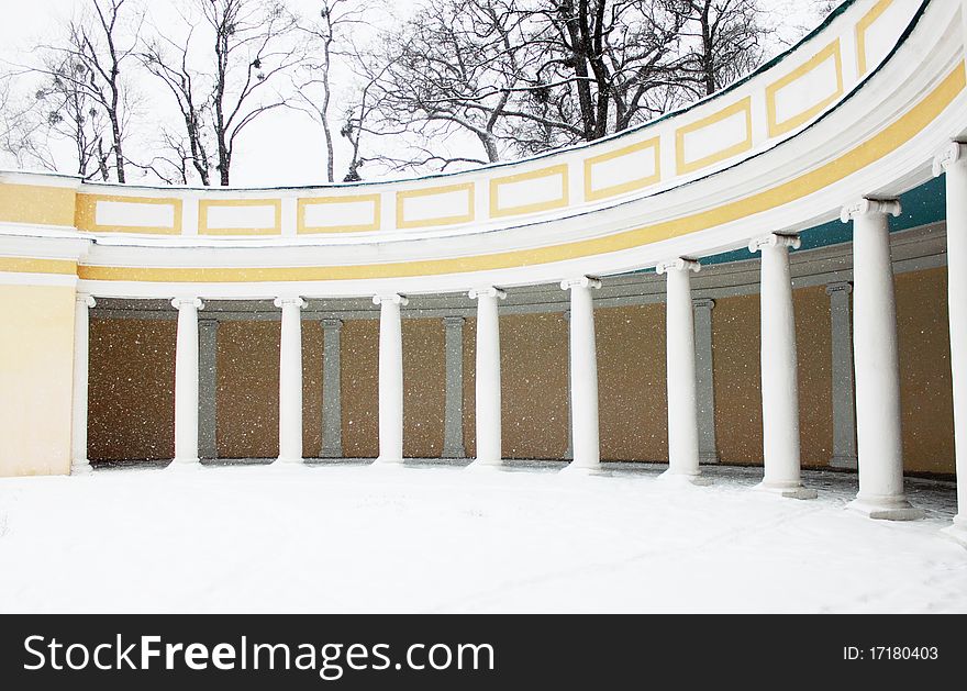 Ancient architecture, colonnade/the winter strong snowfall