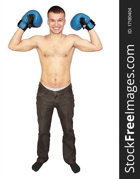 Sport young man in the boxer gloves. Sport young man in the boxer gloves