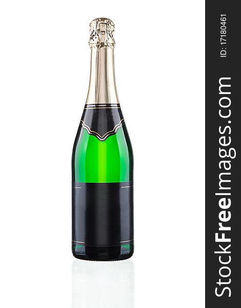 Green bottle of champagne isolated on white